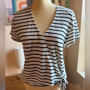 Madewell Black and White Striped Wrap Blouse